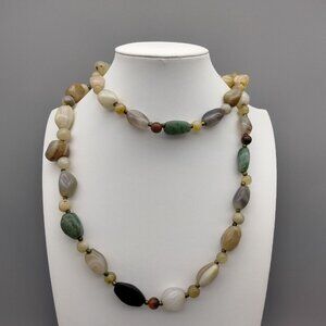 Beggar Beads Semi Precious Natural Gem Stone Necklace 34" Vintage Estate Barrel